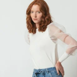 Pull avec manches transparentes Albane en viscose blanc