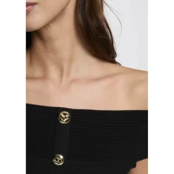 PULL BANDEAU BOUTONS BIJOUX noir
