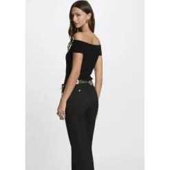 PULL BANDEAU BOUTONS BIJOUX noir