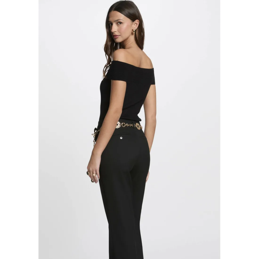 PULL BANDEAU BOUTONS BIJOUX noir