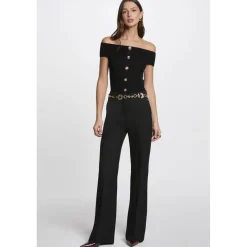 PULL BANDEAU BOUTONS BIJOUX noir