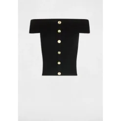PULL BANDEAU BOUTONS BIJOUX noir