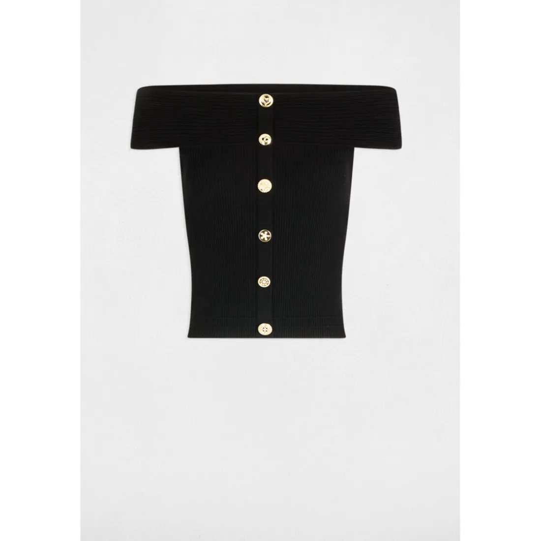 PULL BANDEAU BOUTONS BIJOUX noir