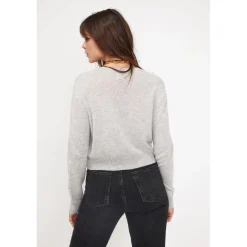 Pull boxy col rond femme ZIA en cachemire gris perle