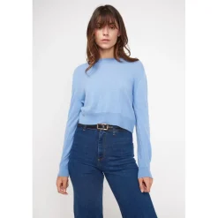 Pull boxy col rond femme ZIA en cachemire bleu ciel