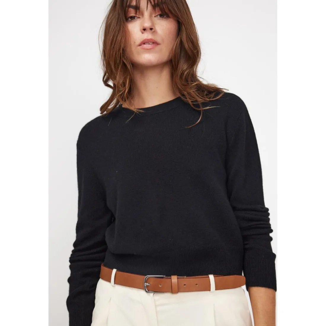 Pull boxy col rond femme ZIA en cachemire noir