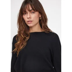 Pull boxy col rond femme ZIA en cachemire noir