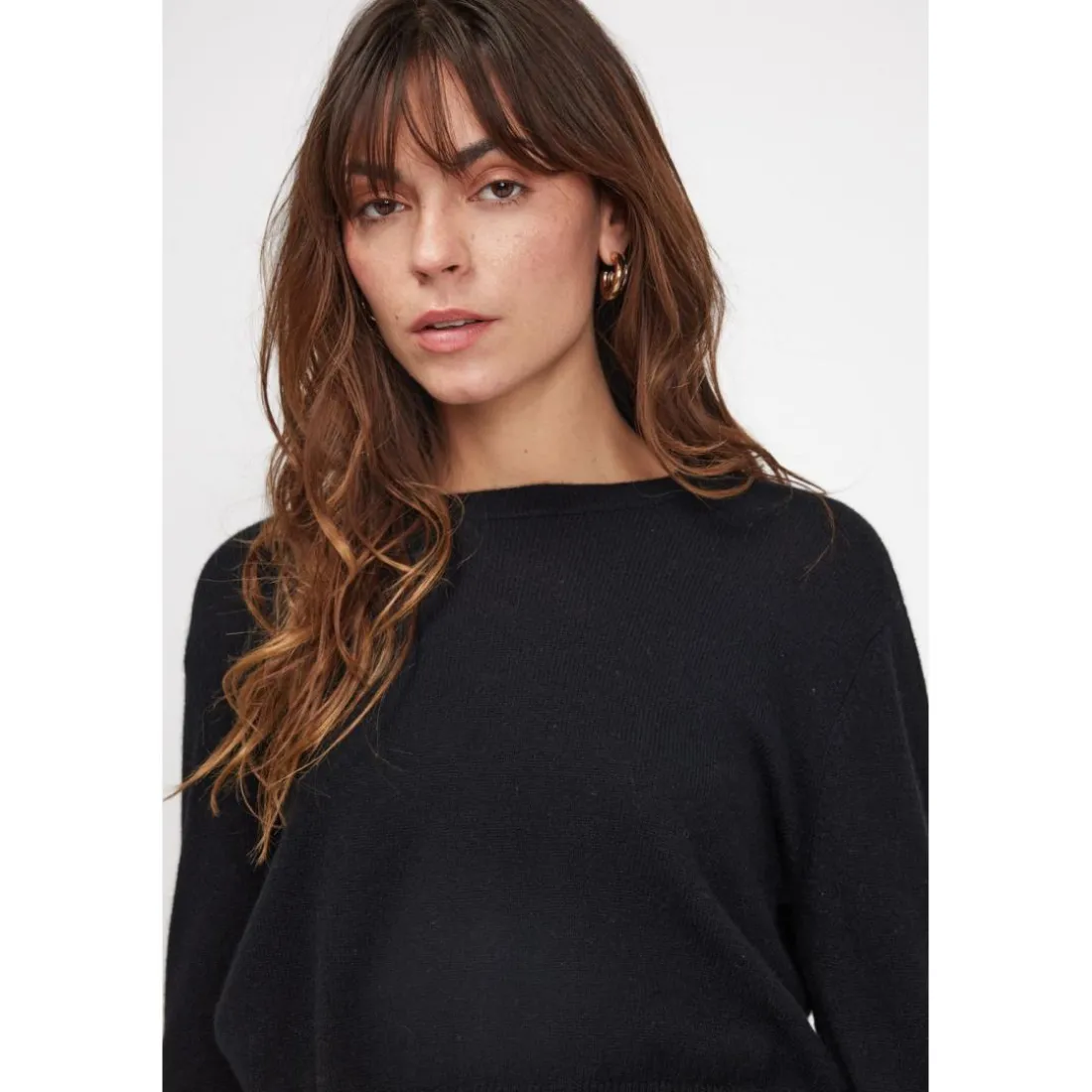 Pull boxy col rond femme ZIA en cachemire noir