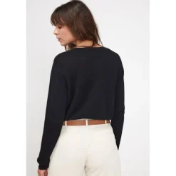 Pull boxy col rond femme ZIA en cachemire noir