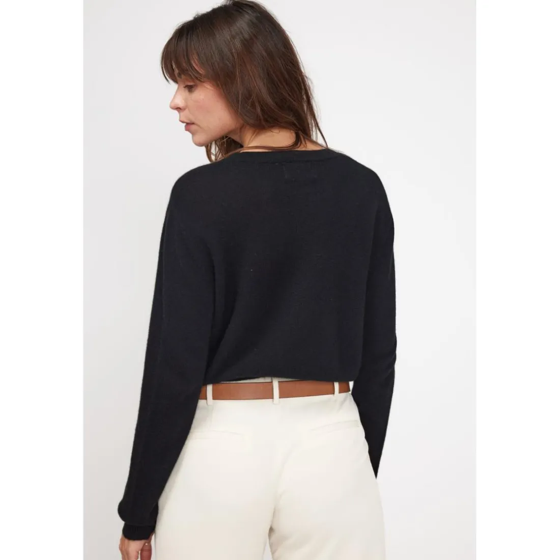 Pull boxy col rond femme ZIA en cachemire noir
