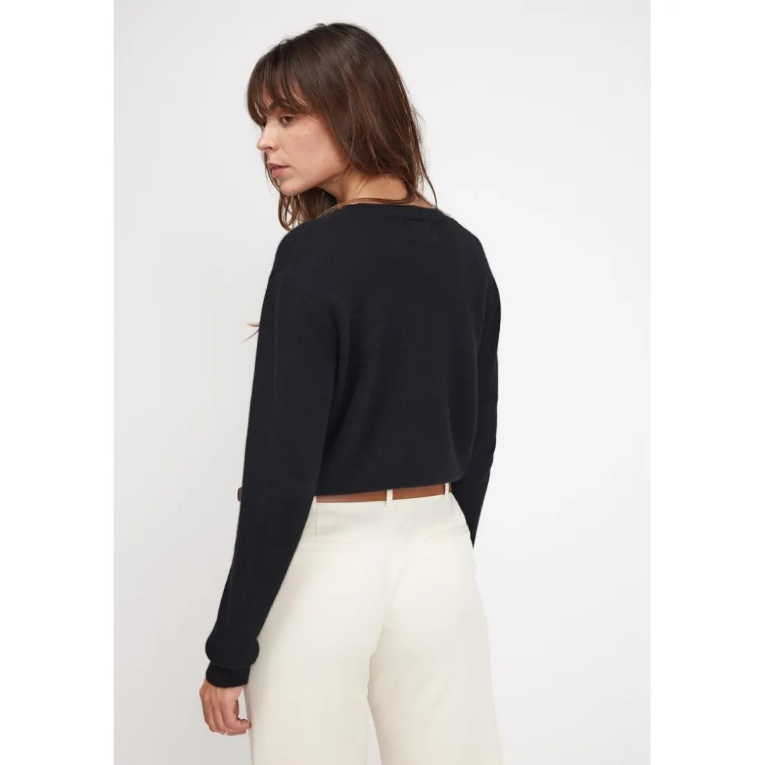 Pull boxy col rond femme ZIA en cachemire noir