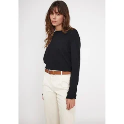 Pull boxy col rond femme ZIA en cachemire noir