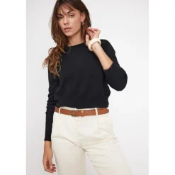 Pull boxy col rond femme ZIA en cachemire noir