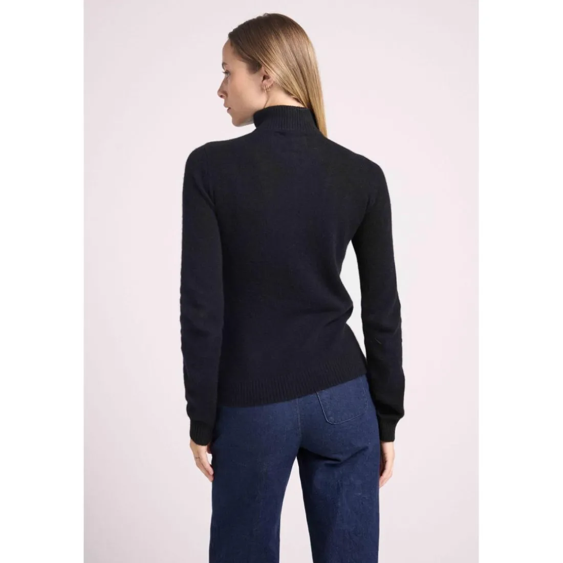 Pull col camioneur zip femme EMILIE en cachemire noir