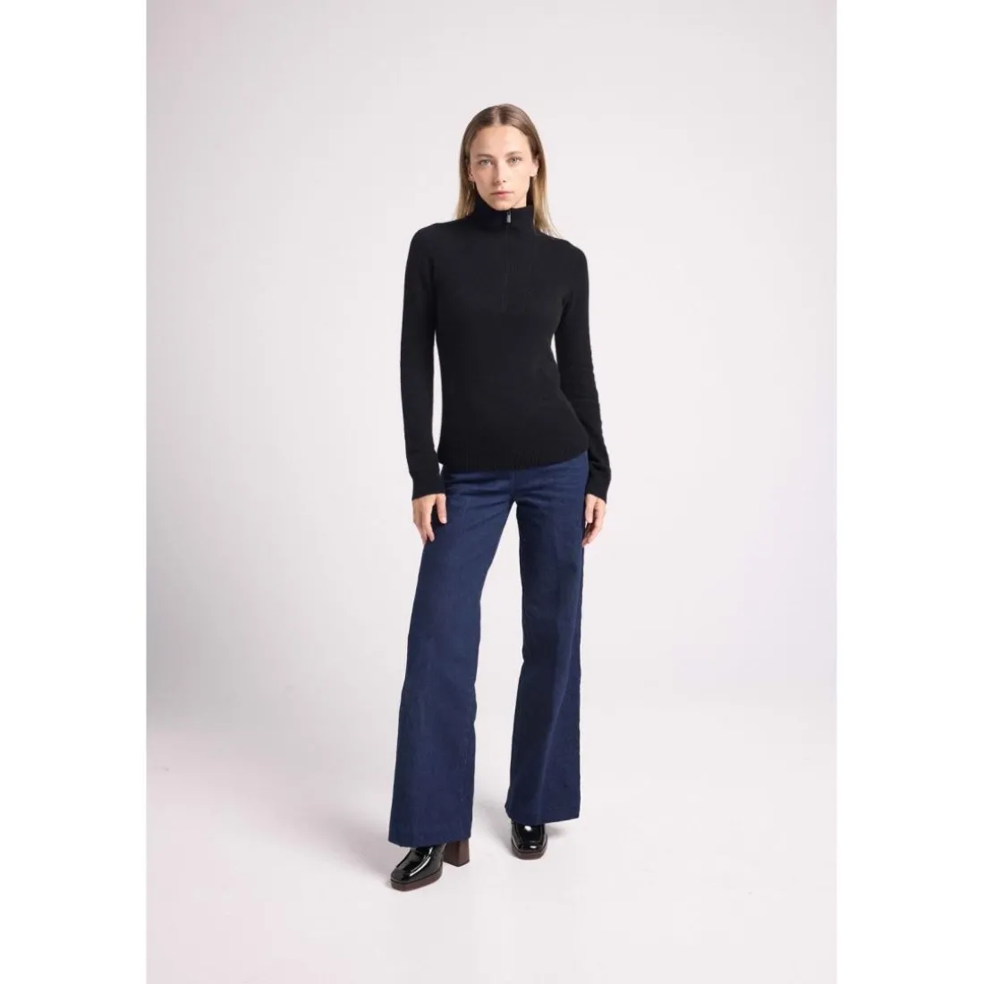 Pull col camioneur zip femme EMILIE en cachemire noir