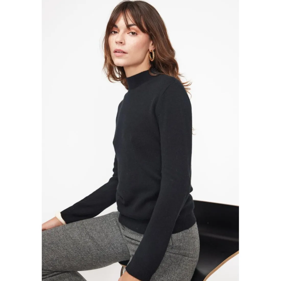 Pull col cheminee femme ZUELLA en cachemire noir