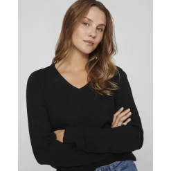 Pull col en v épaules tombantes noir