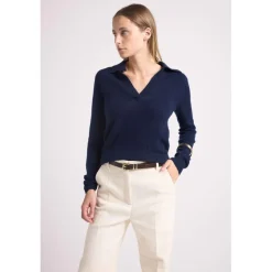 Pull col polo AURORE en cachemire bleu marine