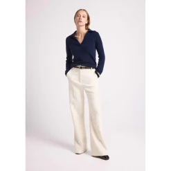 Pull col polo AURORE en cachemire bleu marine