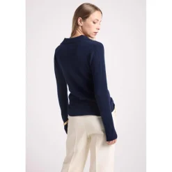 Pull col polo AURORE en cachemire bleu marine