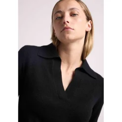 Pull col polo AURORE en cachemire noir
