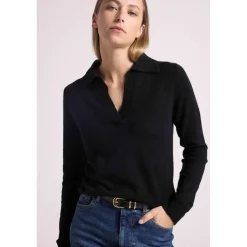 Pull col polo AURORE en cachemire noir