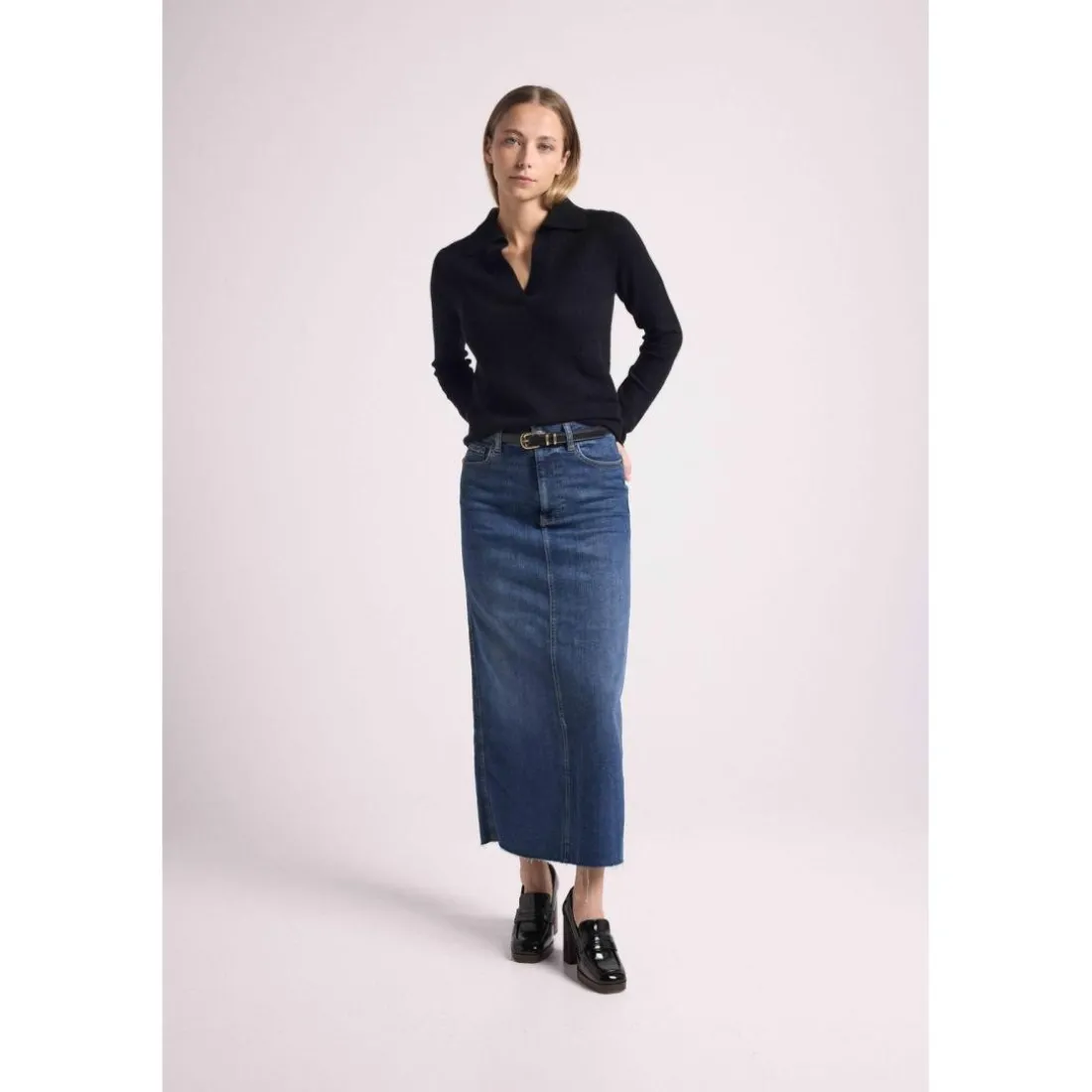 Pull col polo AURORE en cachemire noir