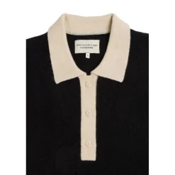 Pull col polo boutons blanc contraste MAXINE en cachemire noir et blanc