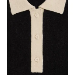 Pull col polo boutons blanc contraste MAXINE en cachemire noir et blanc