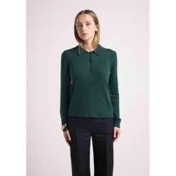Pull col polo boutons MAXINE en cachemire vert bouteille