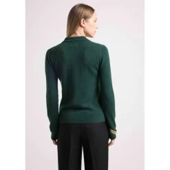 Pull col polo boutons MAXINE en cachemire vert bouteille