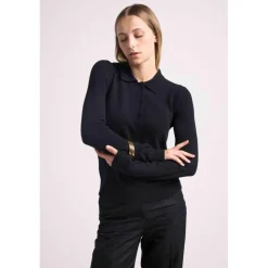 Pull col polo boutons MAXINE en cachemire noir