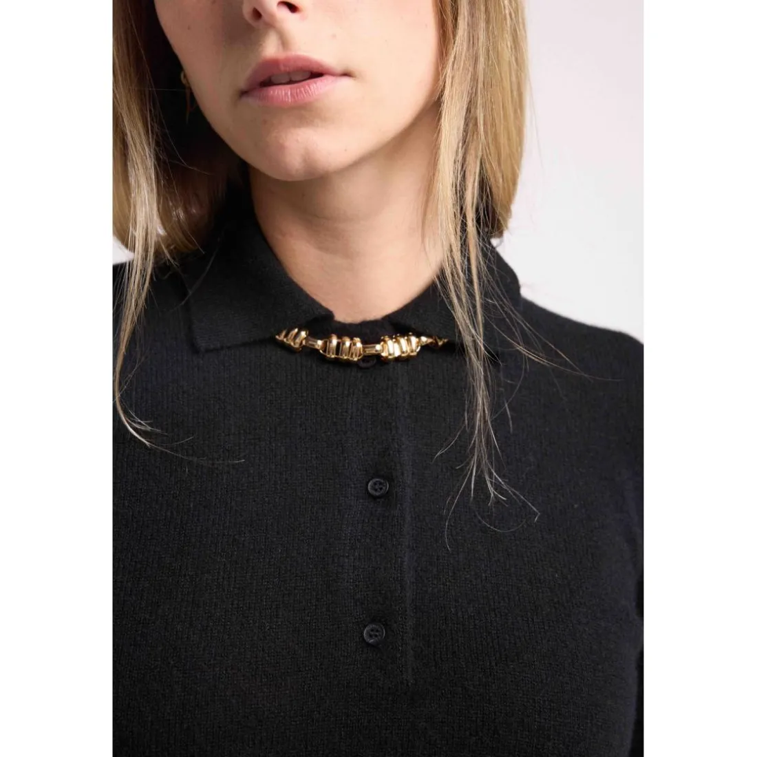 Pull col polo boutons MAXINE en cachemire noir
