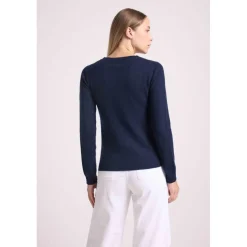 Pull col rond arc en ciel EMMA en cachemire bleu marine