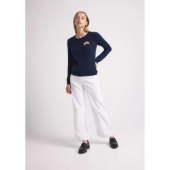 Pull col rond arc en ciel EMMA en cachemire bleu marine