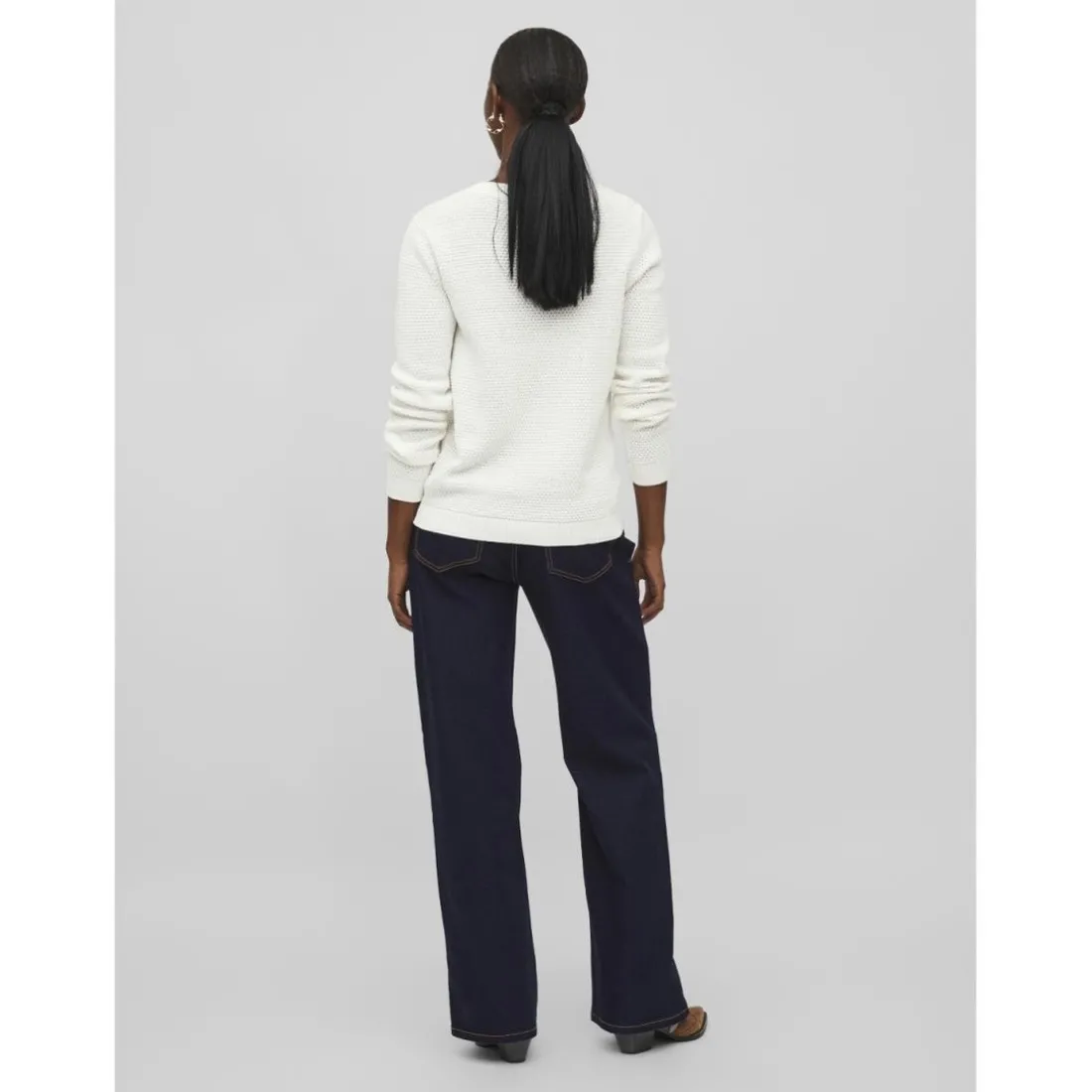 Pull col rond blanc en coton Sia