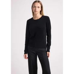 Pull col rond coudes cœurs femme ZAIME en cachemire noir et coeurs rouge