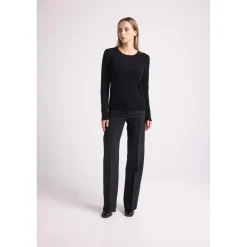 Pull col rond coudes cœurs femme ZAIME en cachemire noir et coeurs rouge