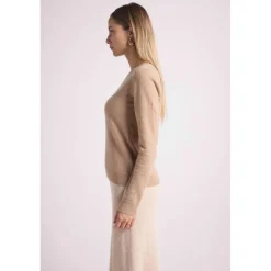 Pull col rond coudes cœurs ZAIME en cachemire new beige creme et coeurs blanc