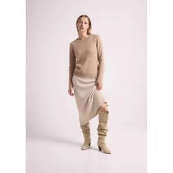 Pull col rond coudes cœurs ZAIME en cachemire new beige creme et coeurs blanc