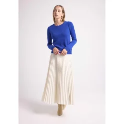 Pull col rond coudes cœurs femme ZAIME en cachemire bleu roi et coeurs blanc