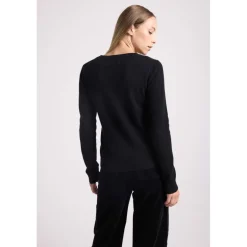 Pull col rond cœur multicolor ELINE en cachemire noir