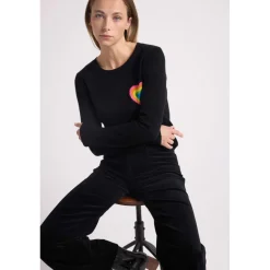 Pull col rond cœur multicolor ELINE en cachemire noir