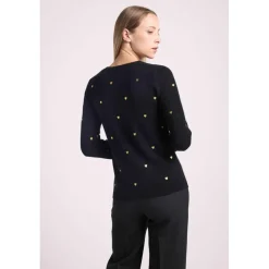 Pull col rond cœurs dores CLEMENTINE en cachemire noir et dore