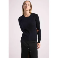 Pull col rond cœurs pointelle LINDA en cachemire noir