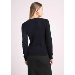 Pull col rond cœurs pointelle LINDA en cachemire noir