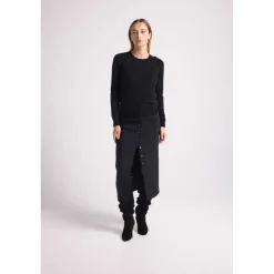 Pull col rond cœurs pointelle LINDA en cachemire noir