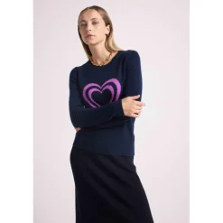 Pull col rond double cœur SELENA en cachemire noir