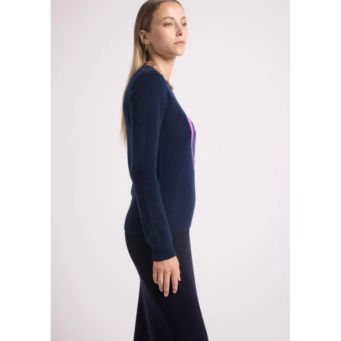 Pull col rond double cœur SELENA en cachemire noir
