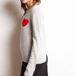 Pull col rond love heritage femme ZAPHIRA en cachemire gris perle